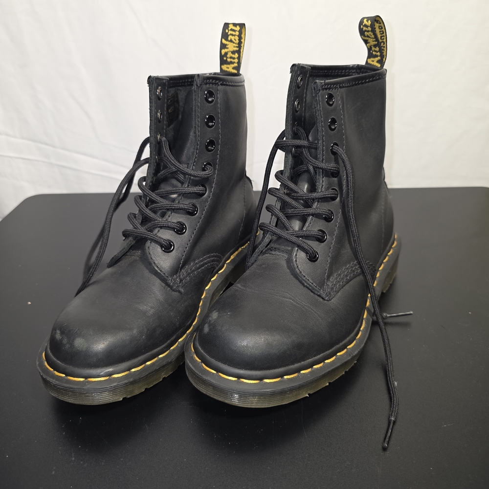 Dr. Martens Kids Black Boots with Yellow Stitching
